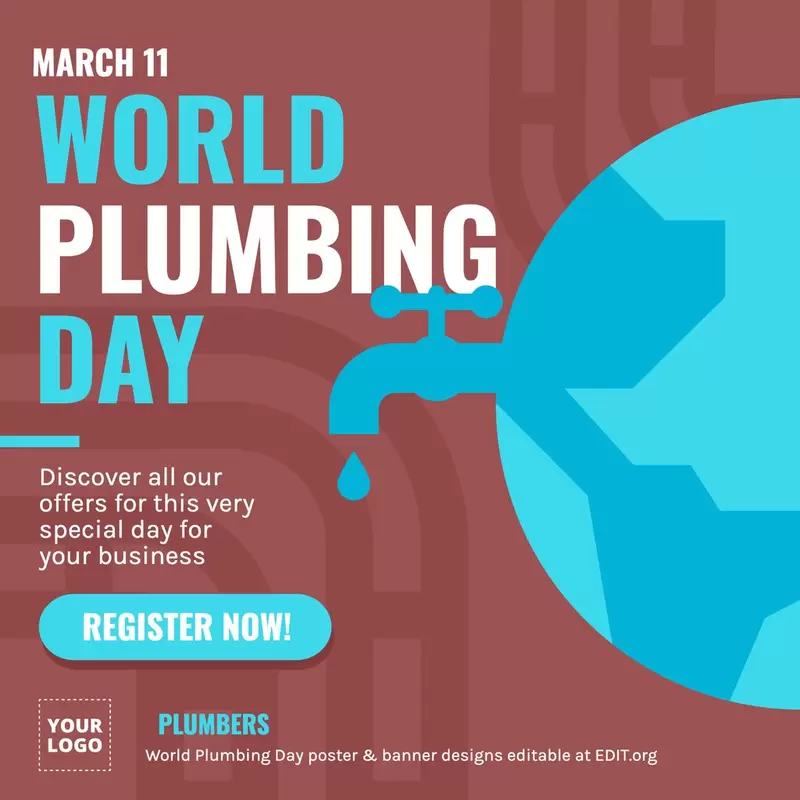 Banner gratuito da modificare per la Giornata mondiale dell'idraulico
