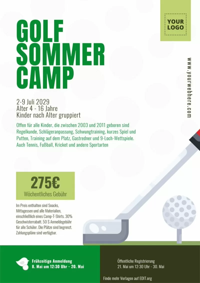 Golf Sommer Camp Vorlage online bearbeiten