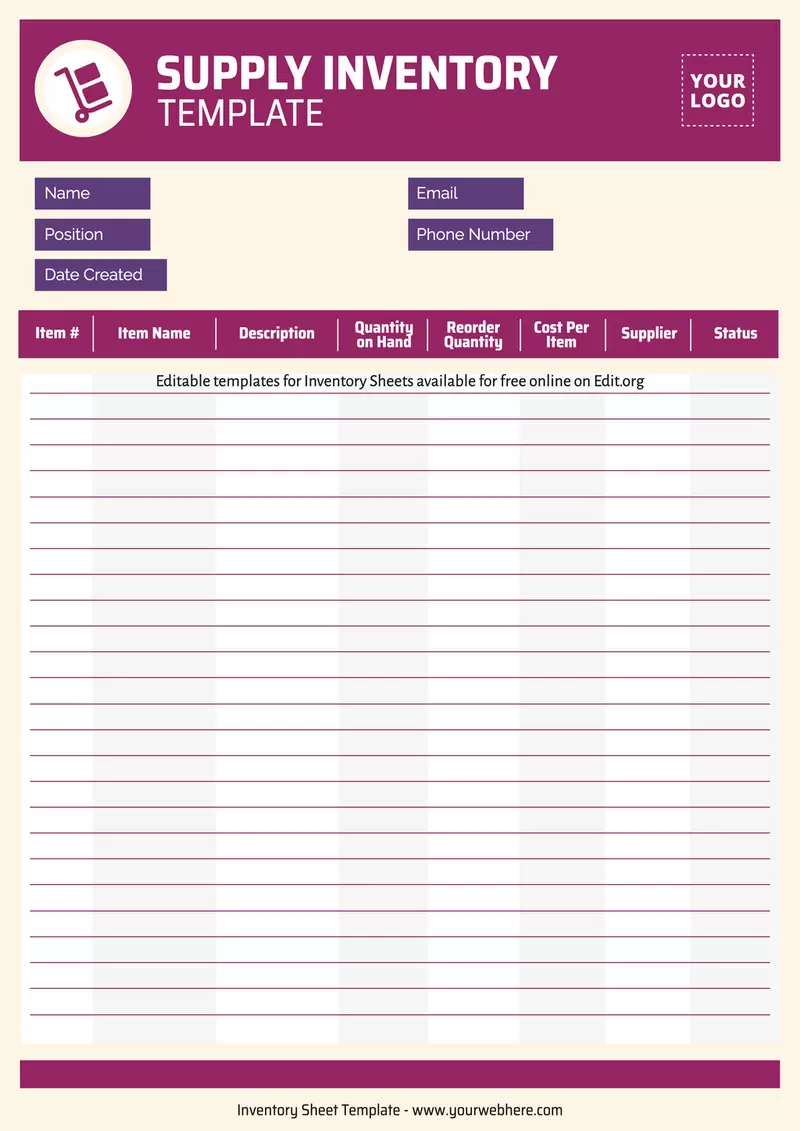 Checklist office supply Inventory list template