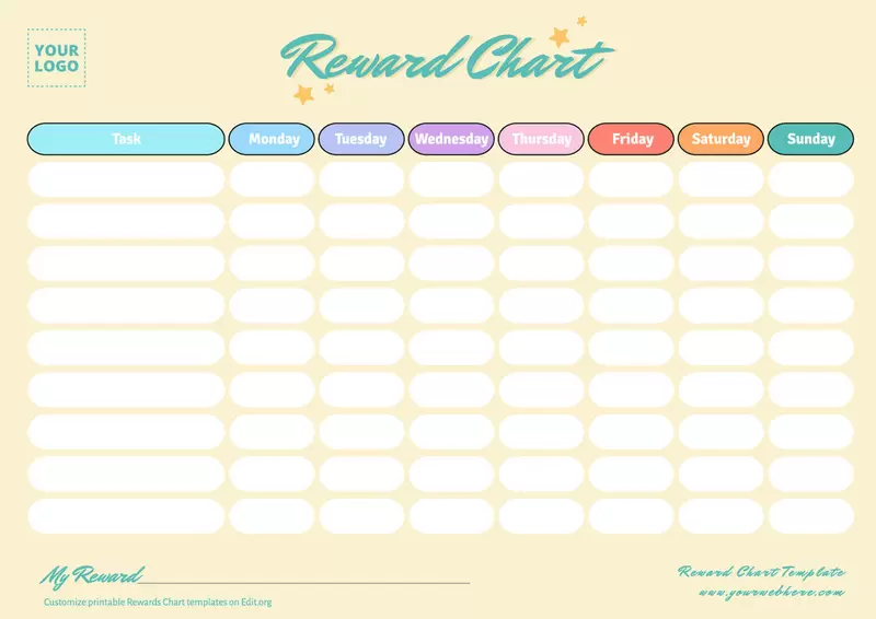 Free printable reward chart template to customize online