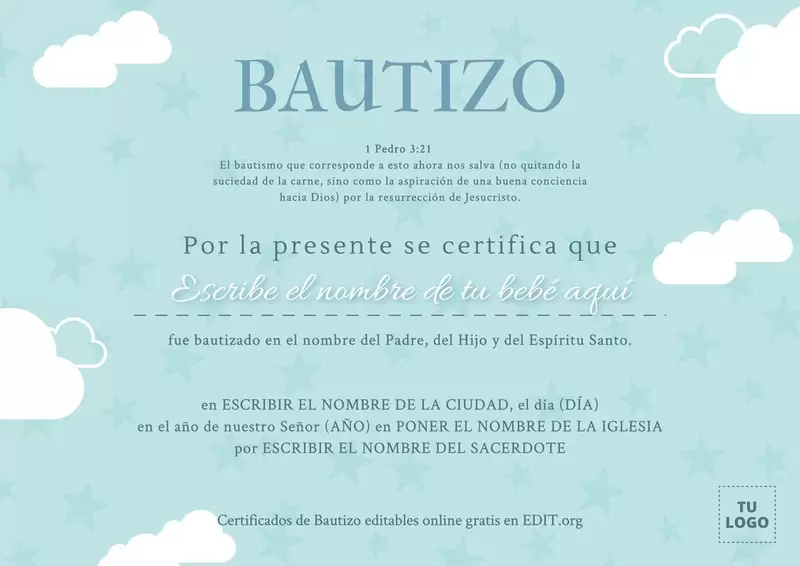 Certificado de baptismo para imprimir gratis