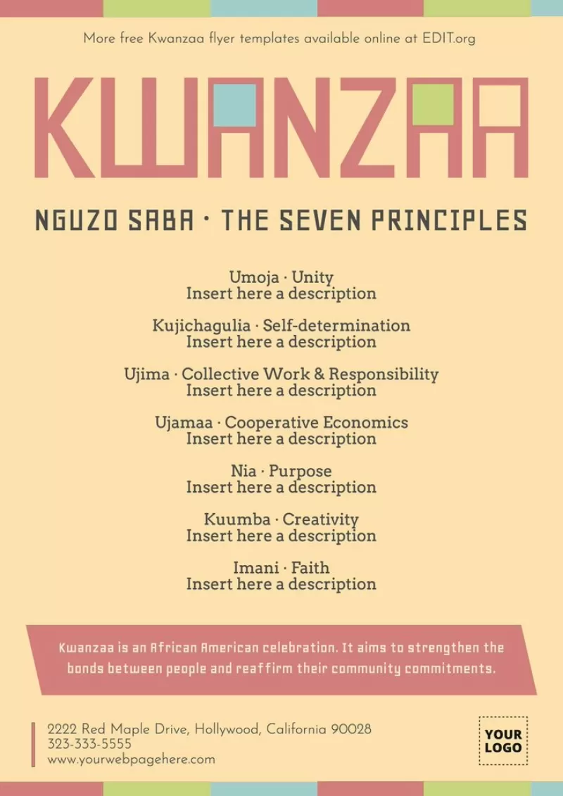Locandina Kwanzaa personalizzata con i 7 principi