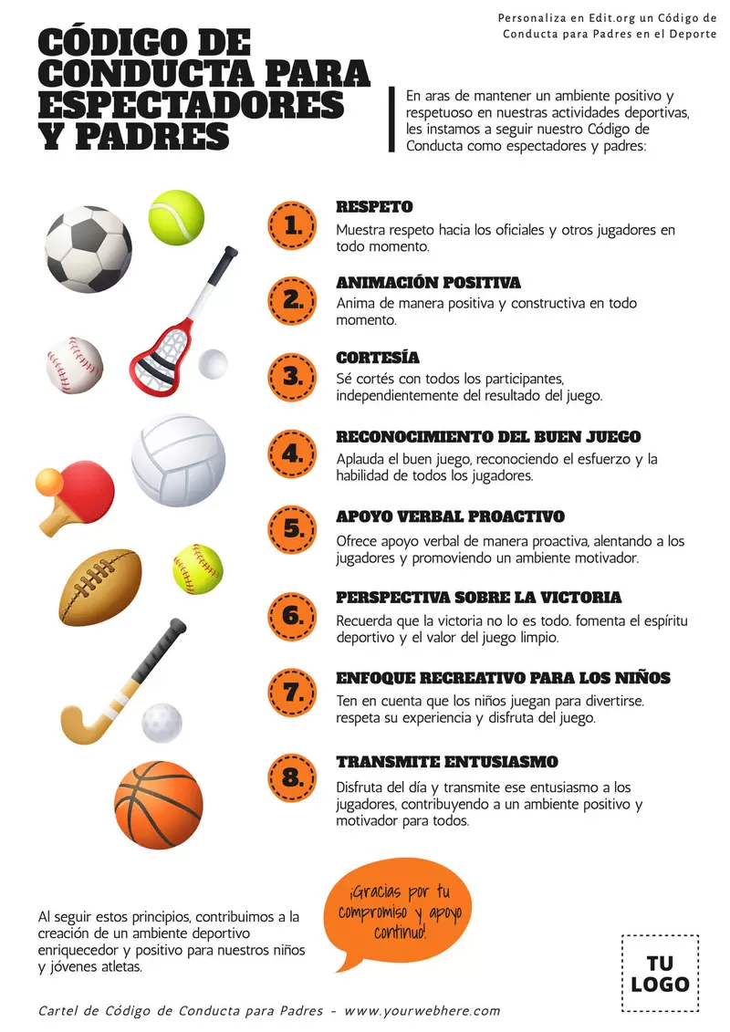 Cartel de código de conducta para padres en el deporte infantil