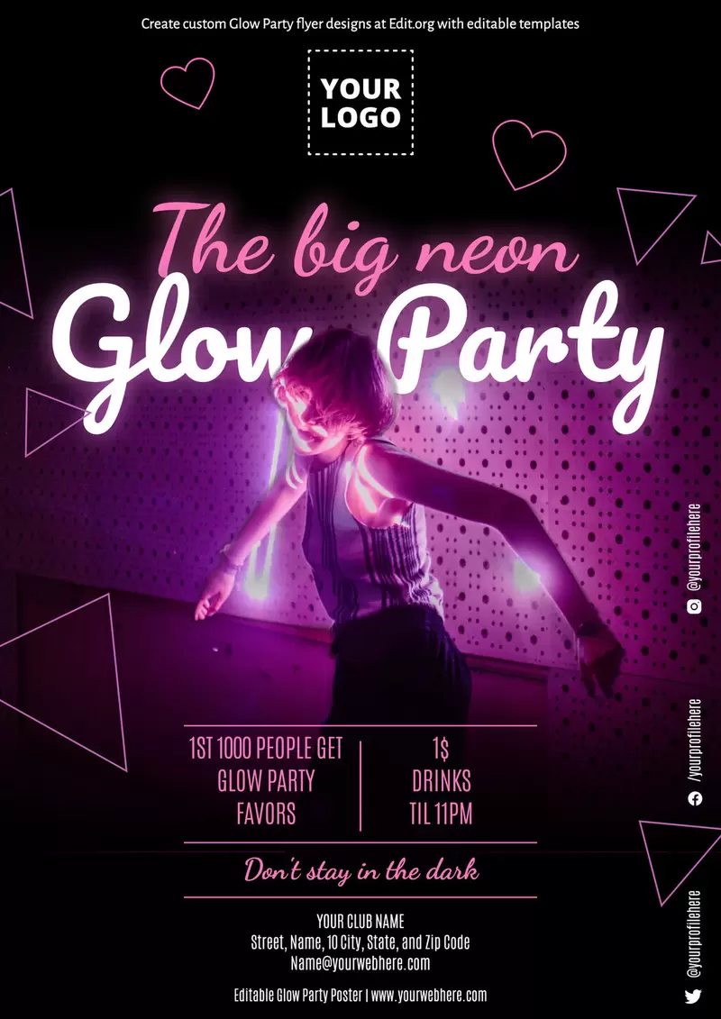 Glow in the Dark Party Flyer, Print Templates