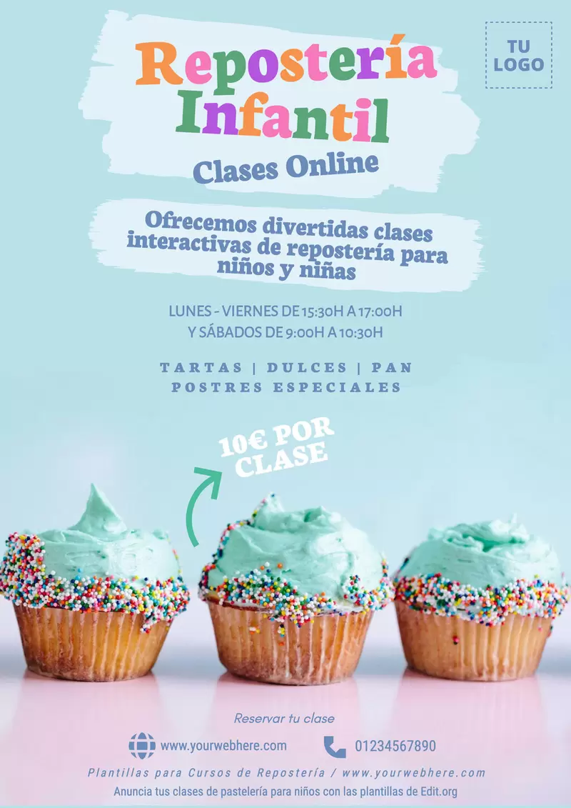 Plantilla de anuncio para clases online de pastelería para niños