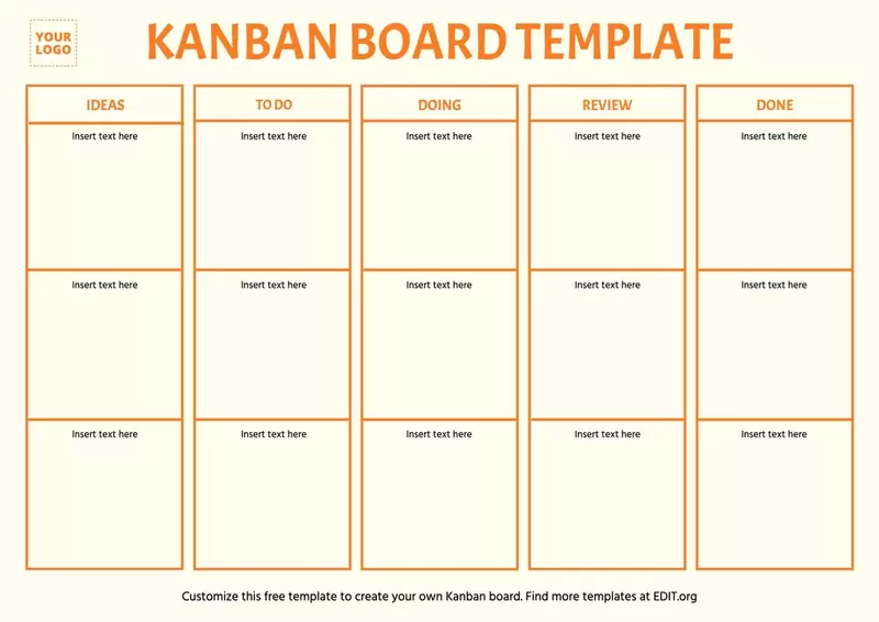 Kanban board printable template editable online