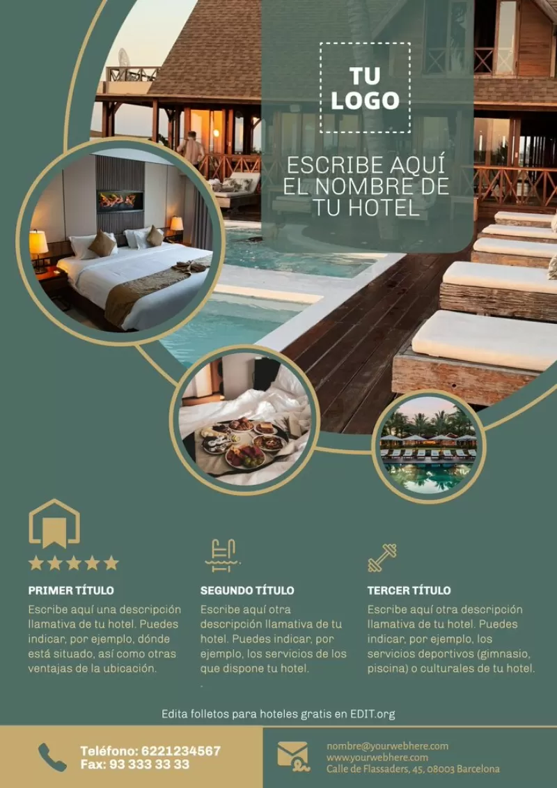 Diseño de folleto para promocionar hotel gratis editable