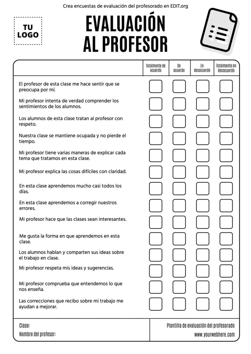 Diseño de cuestionario evaluación docente por alumno secundaria