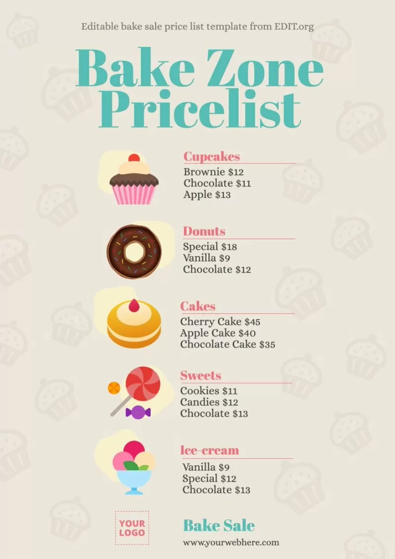Modello gratuito di menu per la vendita di dolci