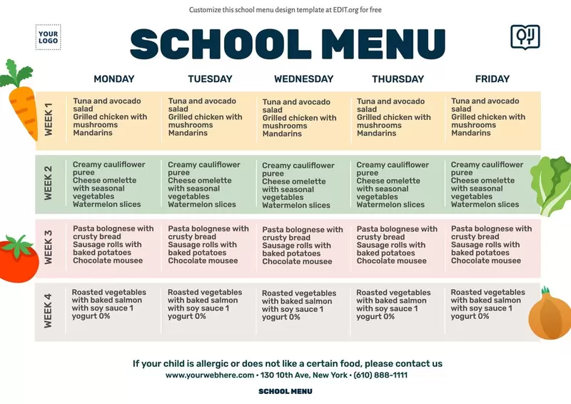 Create free schools menu online with Edit.org