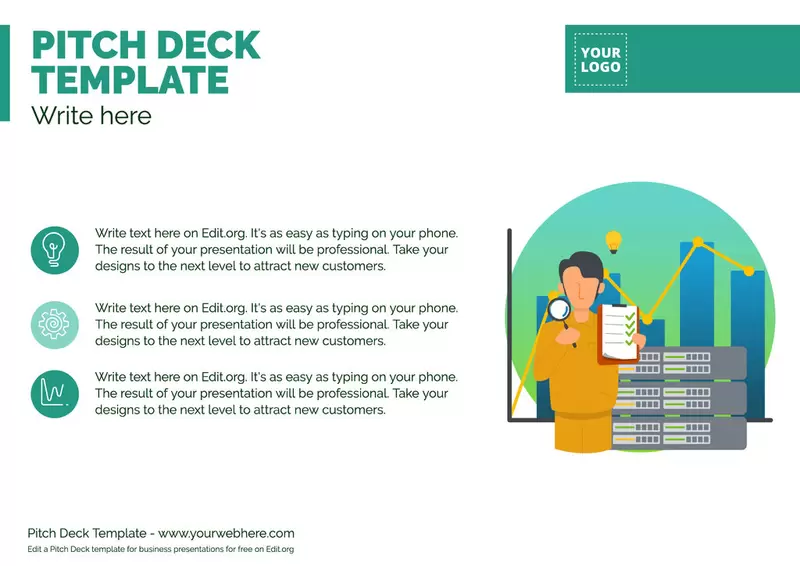 Customize an example of business Pitch presentation with editable templates