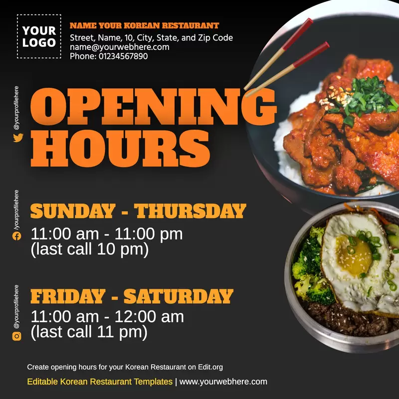 Free banner for Korean food restaurant opening hours