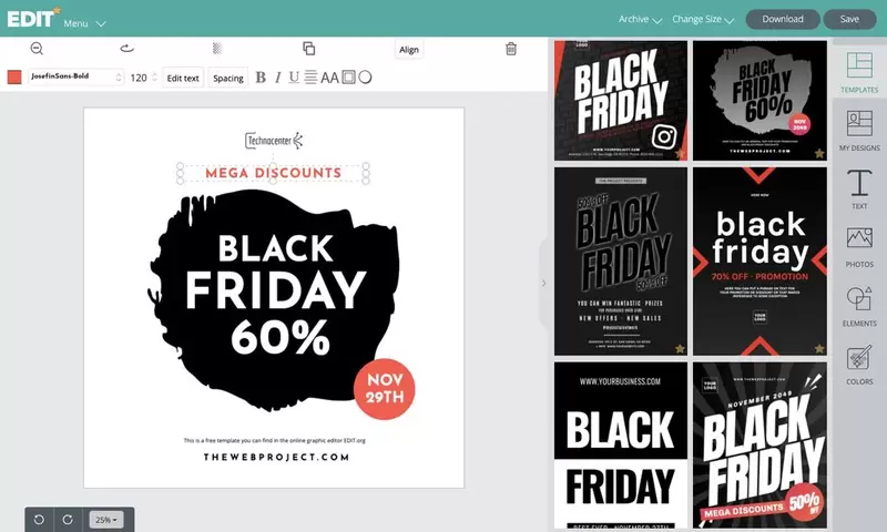 Kostenloser Online-Grafikeditor mit Banner-Vorlagen für den Black Friday