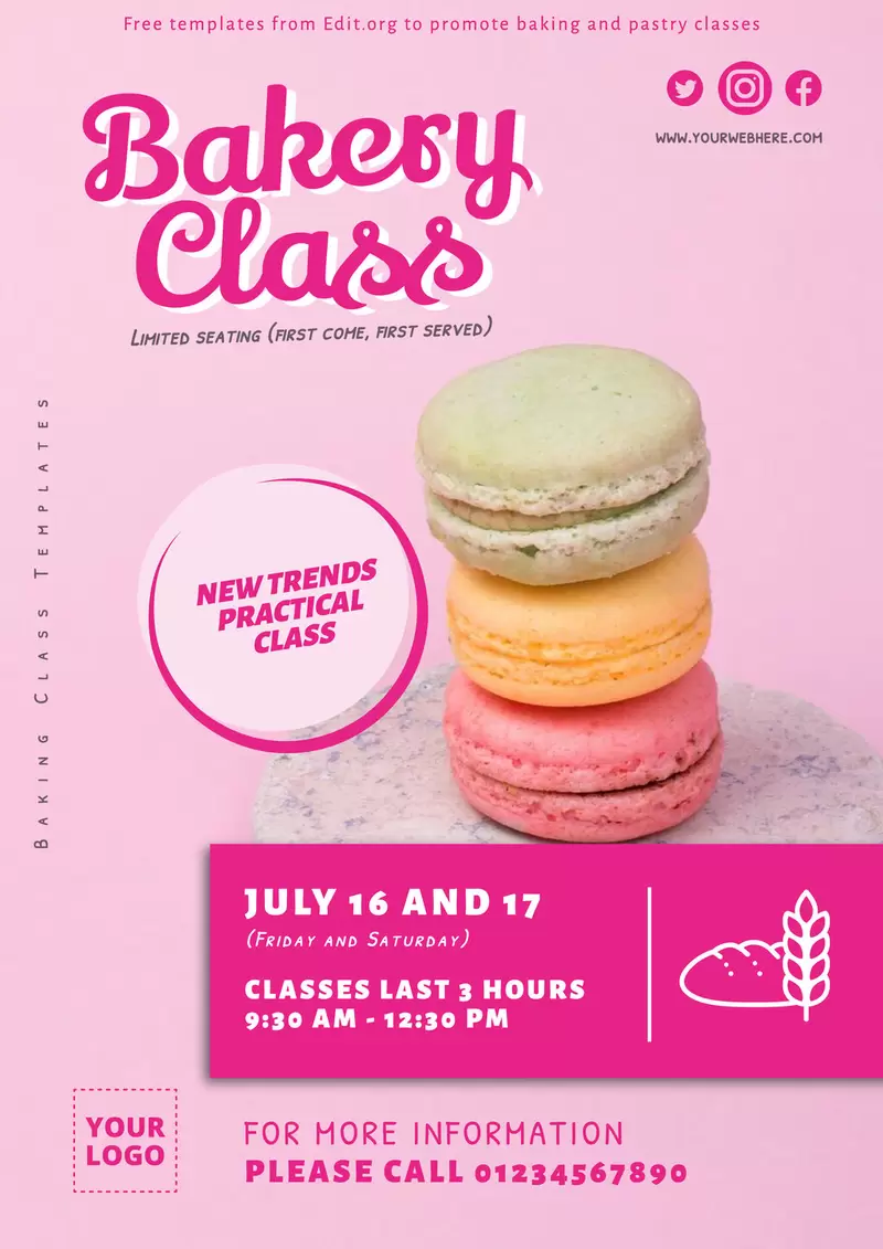Printable Pastry class flyer template online