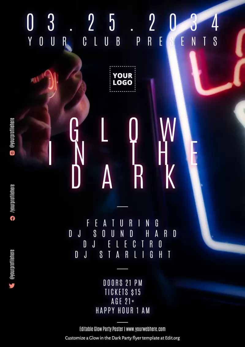 Editable Glow in the Dark Party flyer template free