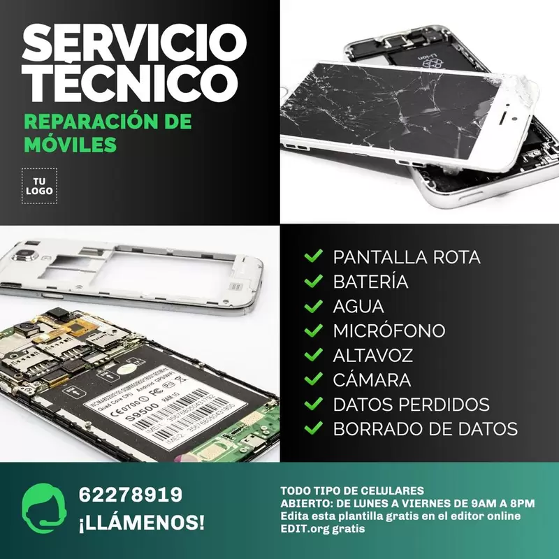 Imagenes de servicio tecnico de celulares: Plantilla gratis para tienda de reparacion moviles