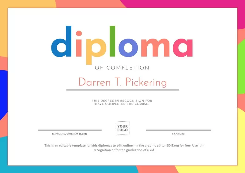Editable diploma for kids to edit online for free