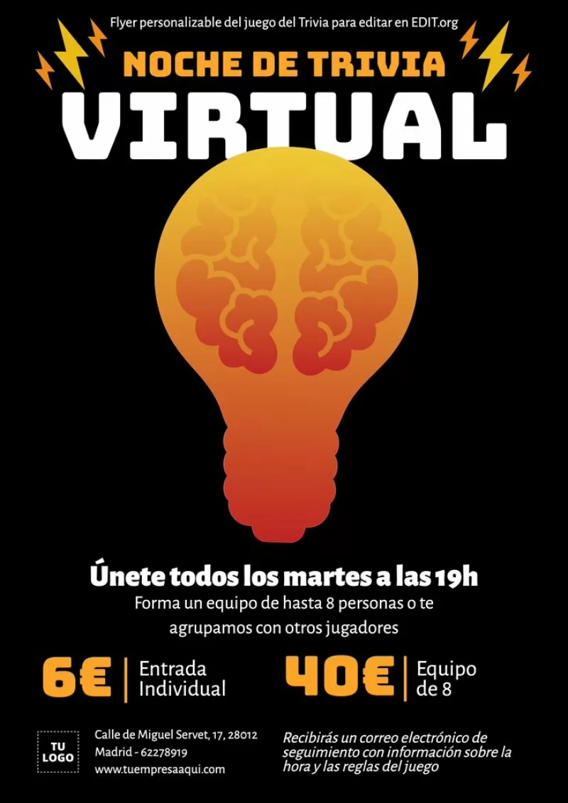Flyer de noche de Trivial virtual editable online
