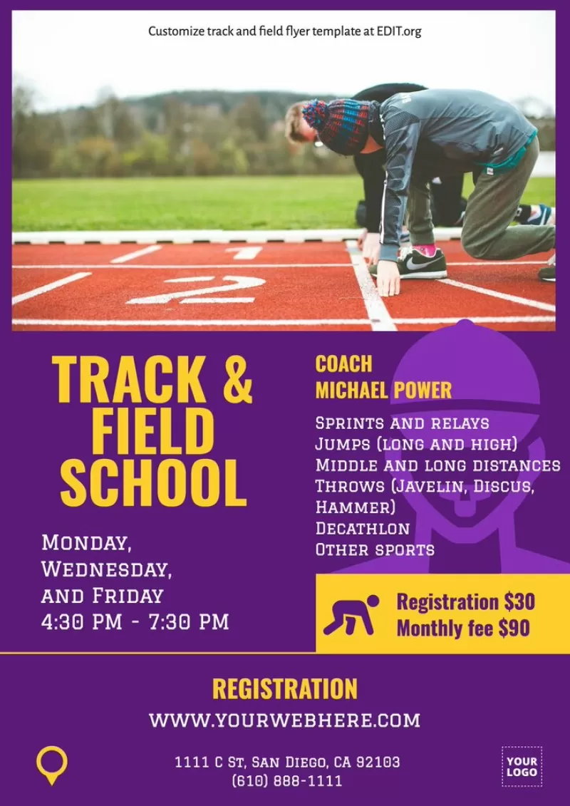 Promotional track and field flyer for classes