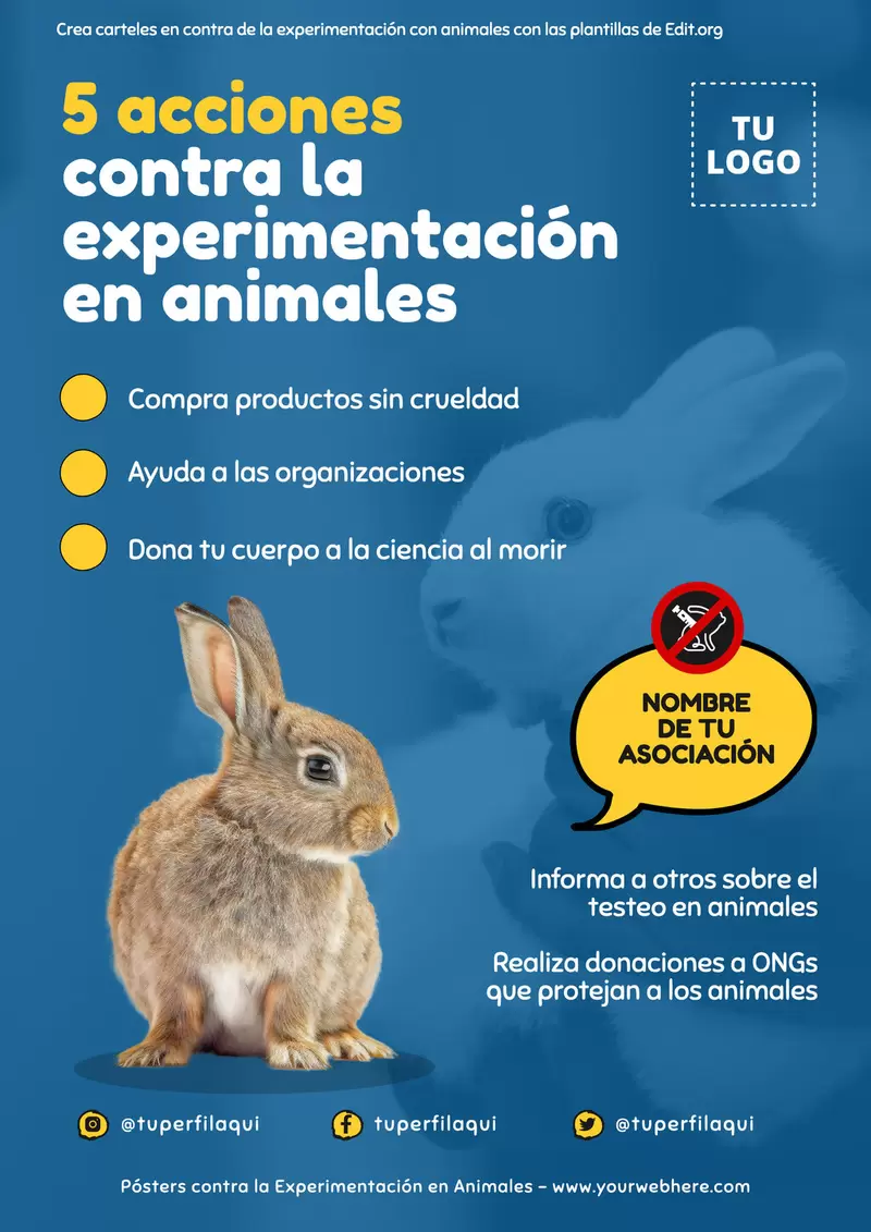 Cartel de No a la experimentación con animales para editar