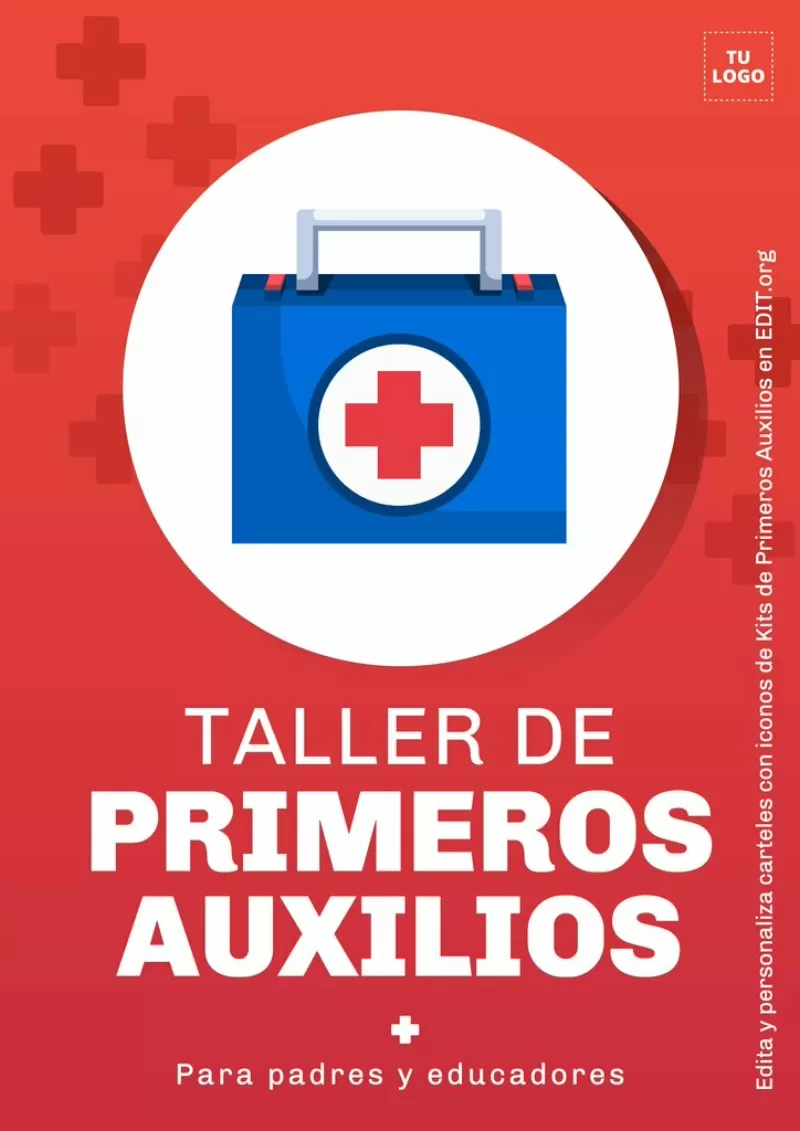 Cartel editable online con icono de Botiquín de Primeros Auxilios