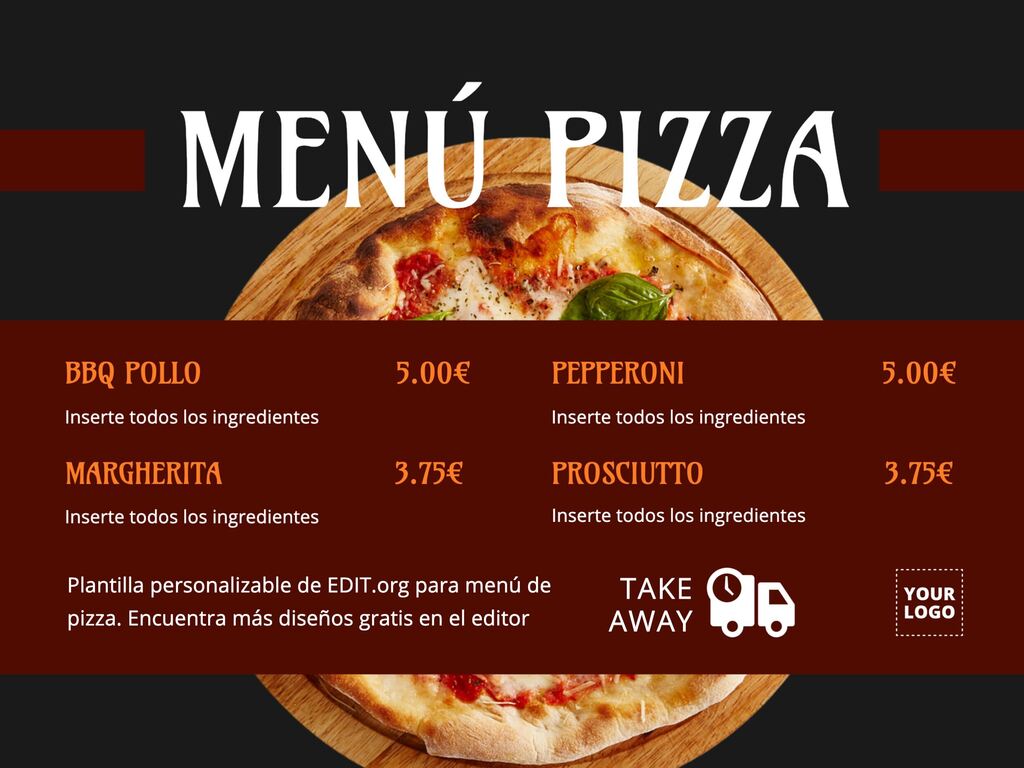 Plantillas de menús de pizza personalizables online