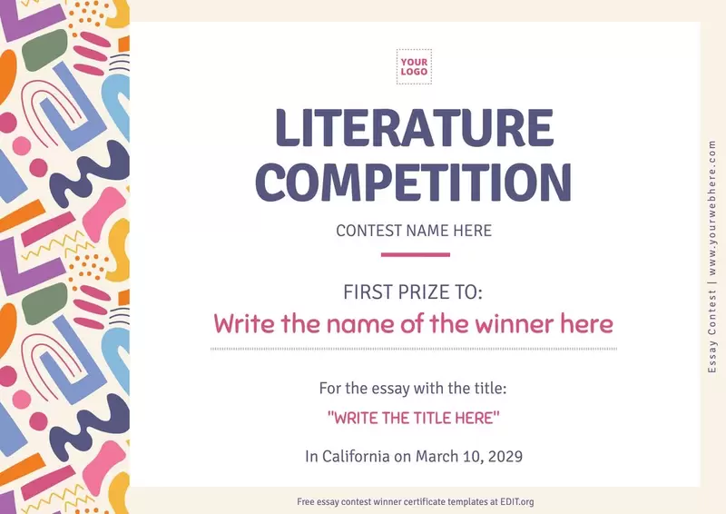 Free writing competition certificate template