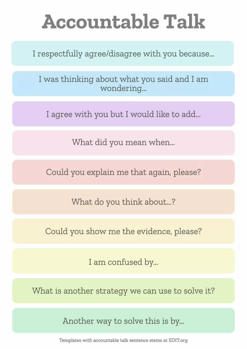 Free accountable talk stems for schools