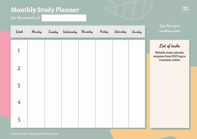 Editable exam study planner printable