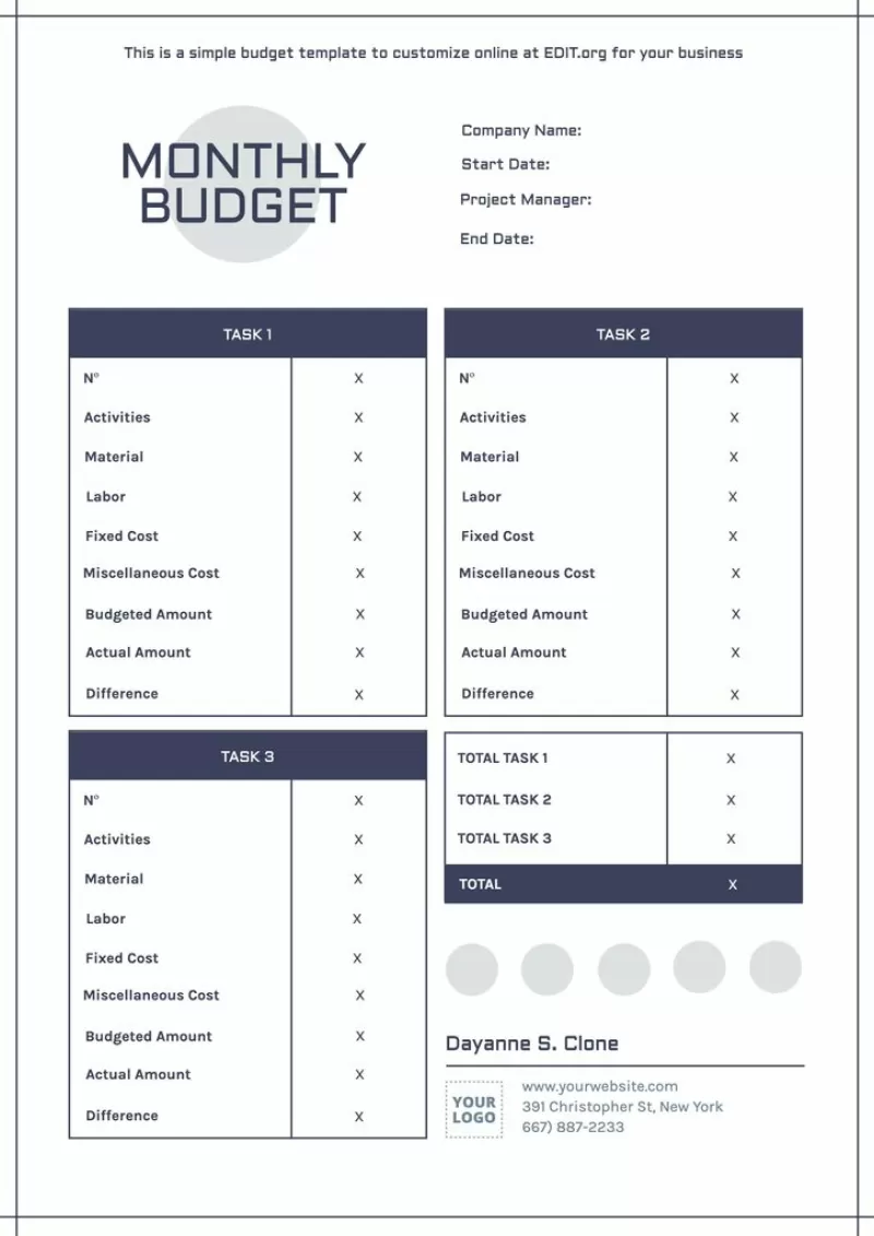 Bearbeitbare Budgetvorlage für Projekte