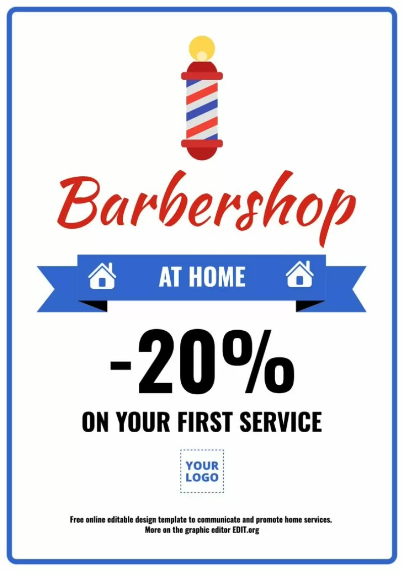 Modello di locandina per servizio di barbiere a domicilio, da modificare online