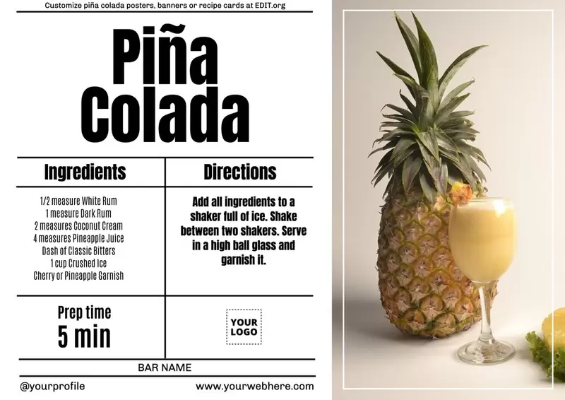 Locandine o banner personalizzati per ricette di cocktail, da modificare online