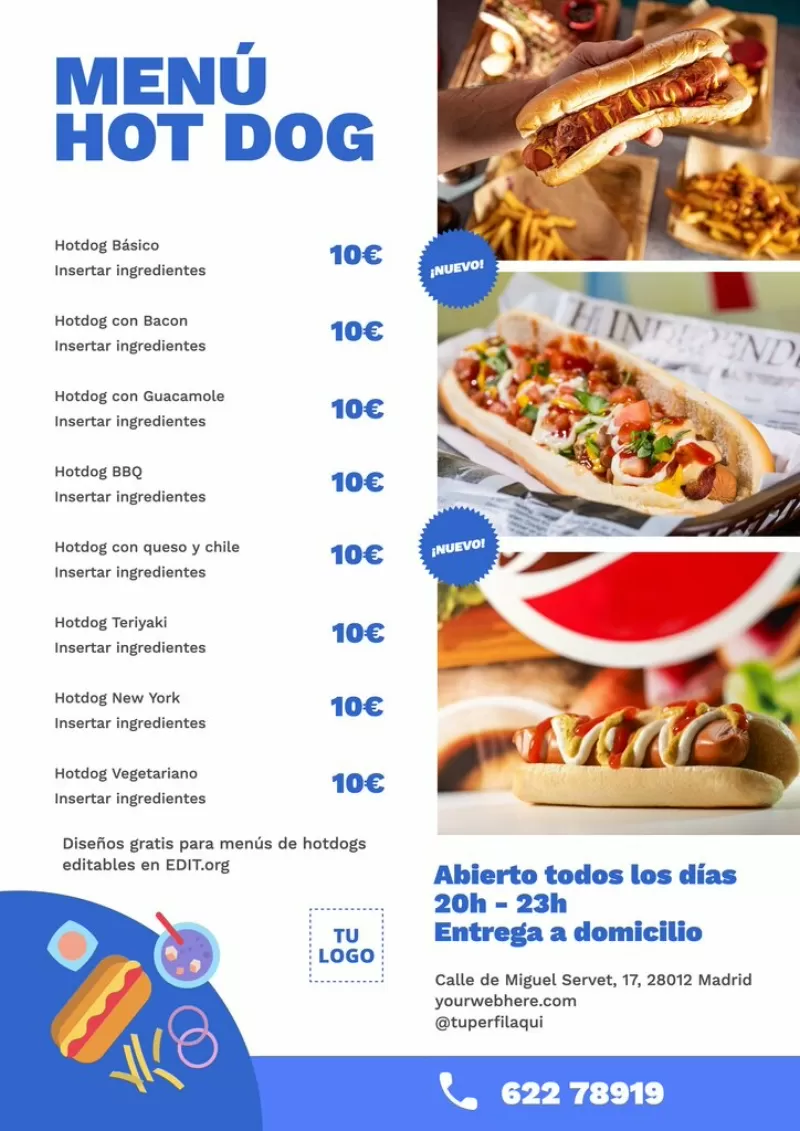 Cartel de hot dogs para personalizar online