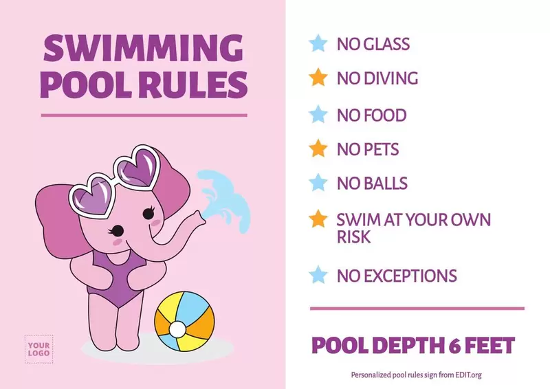 Cartello personalizzabile di regole per piscina gratuito da stampare
