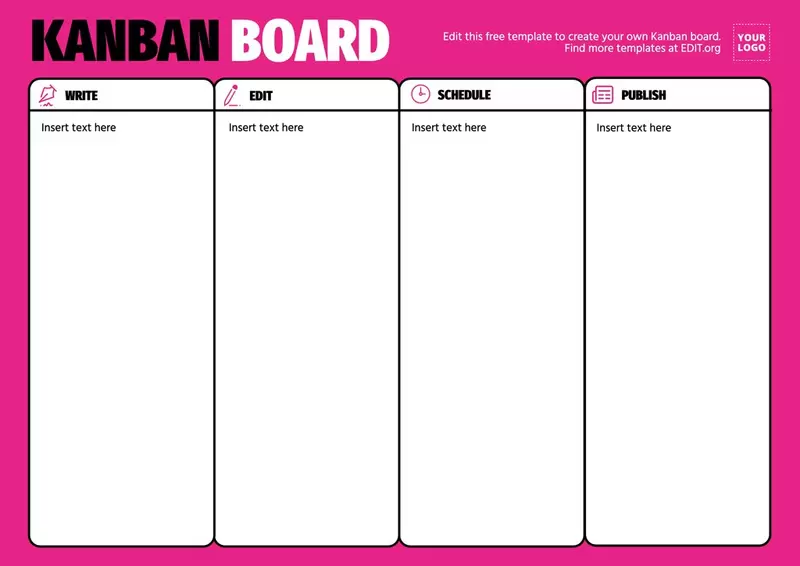 Kanban board template sample for publishing content online