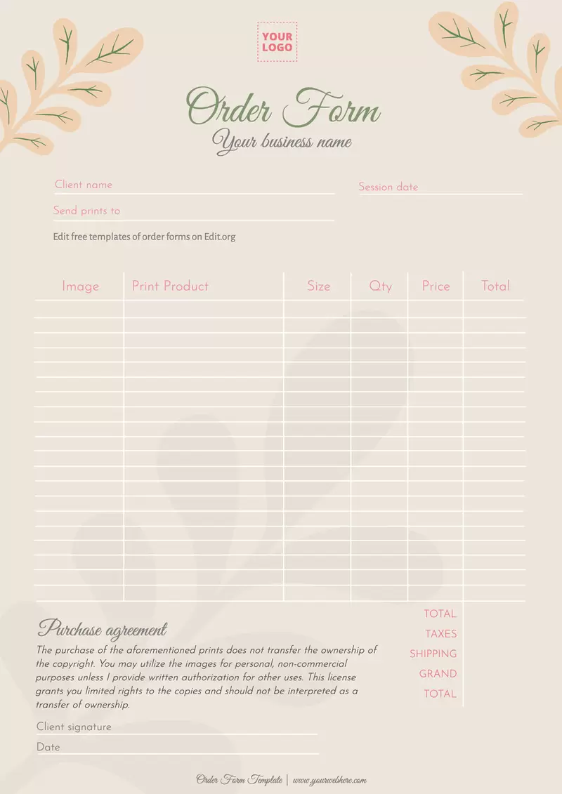 Printable Order Form Templates Printable Order Form Templates
