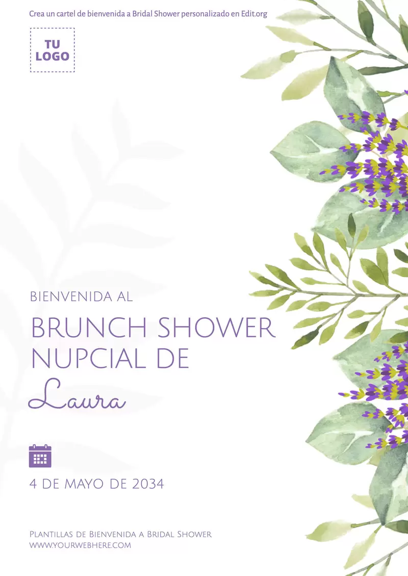 Cartel de Bienvenida a Bridal Shower para editar gratis