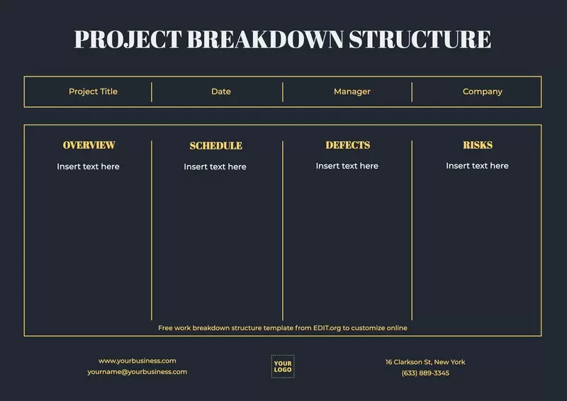Customizable project breakdown template