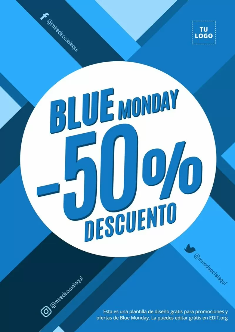 Blue Monday plantilla para el lunes azul, editable, gratis y lista para descargar