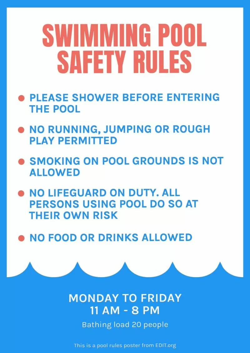 Cartello gratuito di regole della piscina da stampare