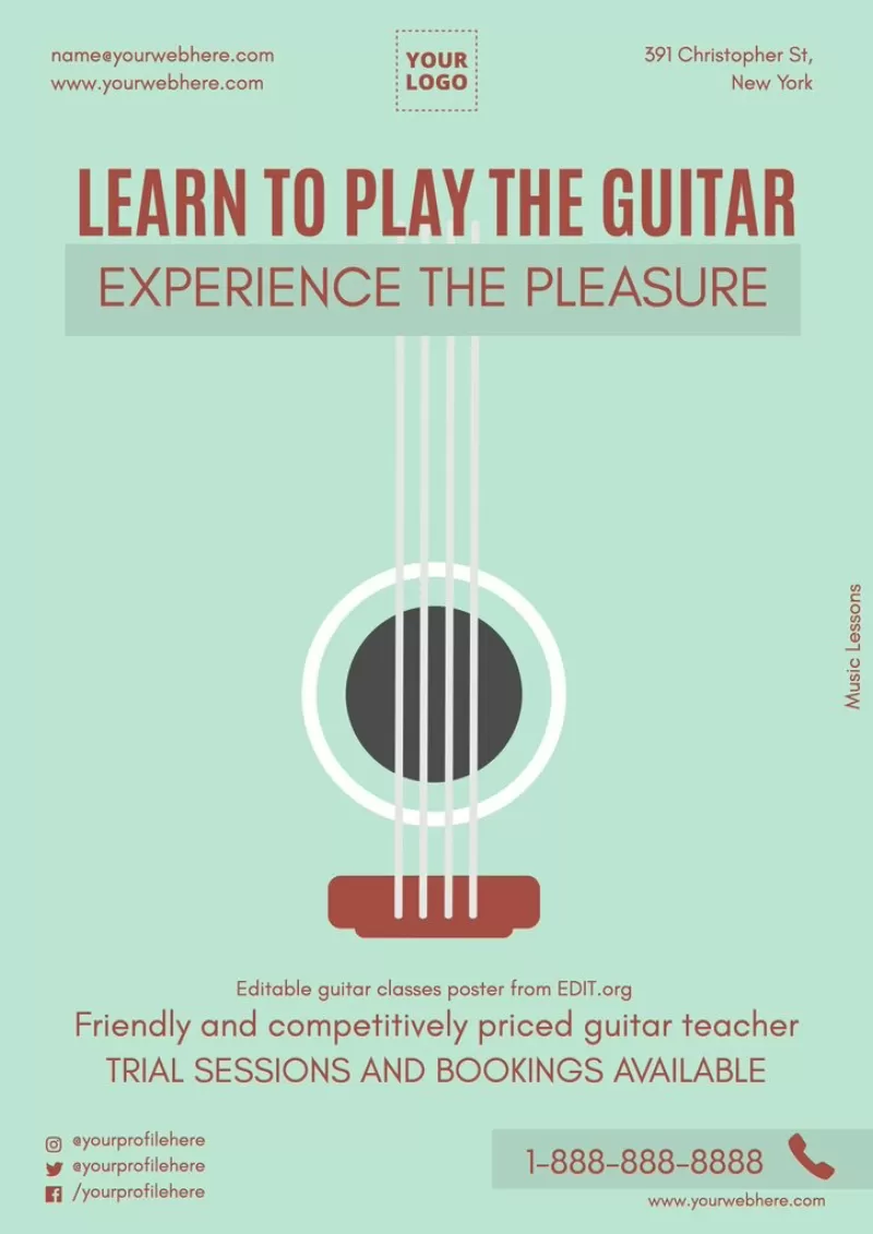 Modelli editabili di banner per lezioni di chitarra