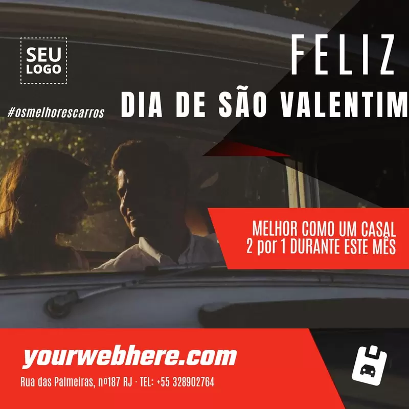 Flyer personalizável com promoções de carros para o dia de São Valentim