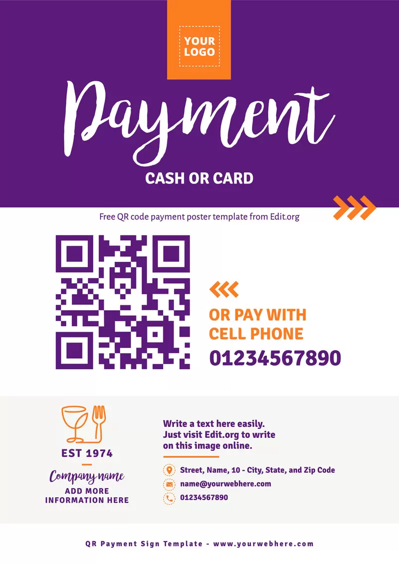 Customizable QR code generator payment poster for business