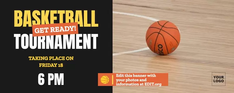 Banner modificabile per pubblicizzare il basket sui social media o sui giornali online