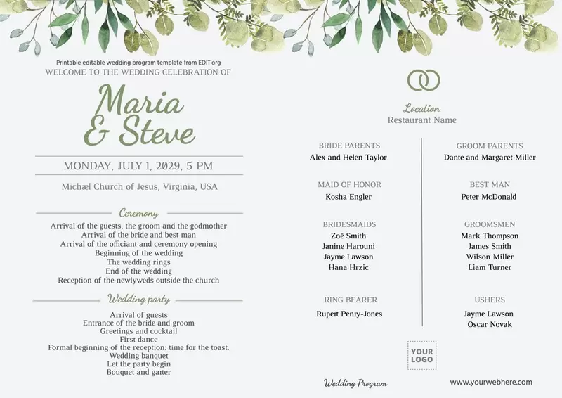 Wedding program template designs to edit online