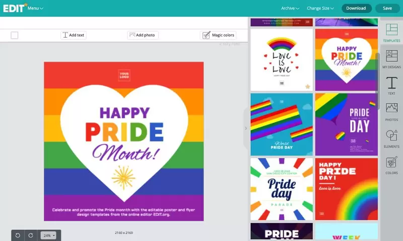 Editor online gratuito di modelli per il Pride Day più facile di Photoshop