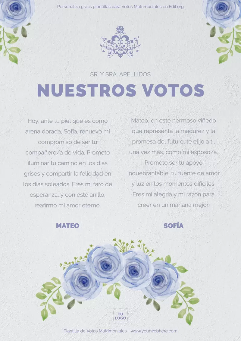 Plantilla con texto ceremonia renovación Votos Matrimoniales editable