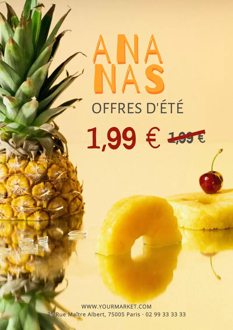 modèle de prospectus pour promotion pour épiceries ou supermarché avec ananas