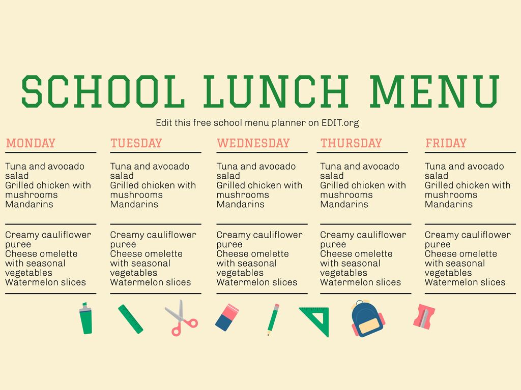 Create free school menus online With Free School Lunch Menu Templates