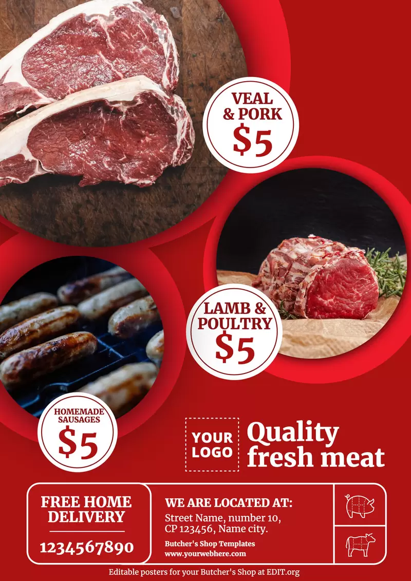 Editable butcher flyer with offers and discounts